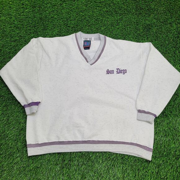 Vintage 90s San-Diego Ringer Sweatshirt 2XL 26x26 Boxy Gray - Picture 1 of 12